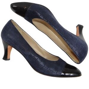 Salvatore Ferragamo Navy Suede Cap Toe Block Heel‎ Pumps Shoes Womens Size 9 AA